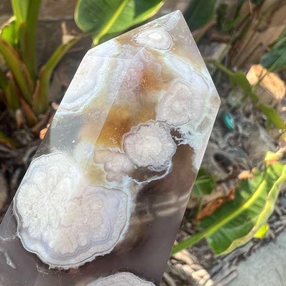 Black Flower Agate Druzy Tower with Carnelian - Picture 8 of 11